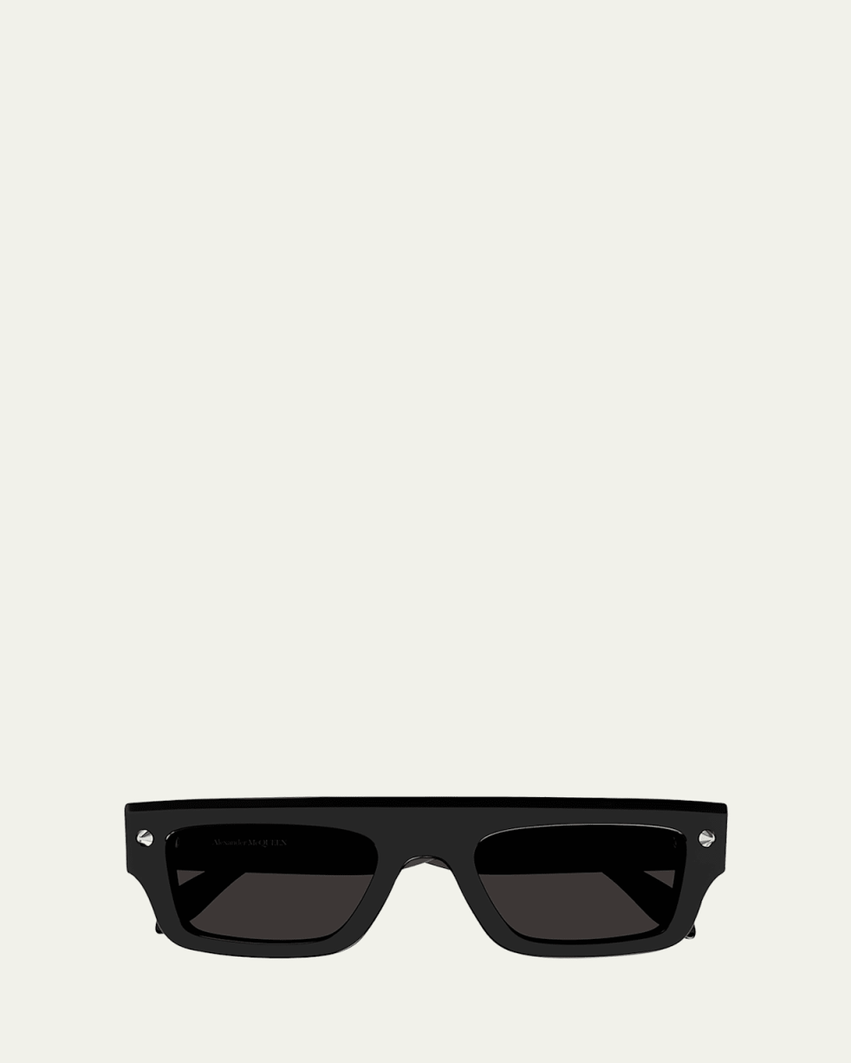 Flat-Top Studded Acetate Rectangle Sunglasses